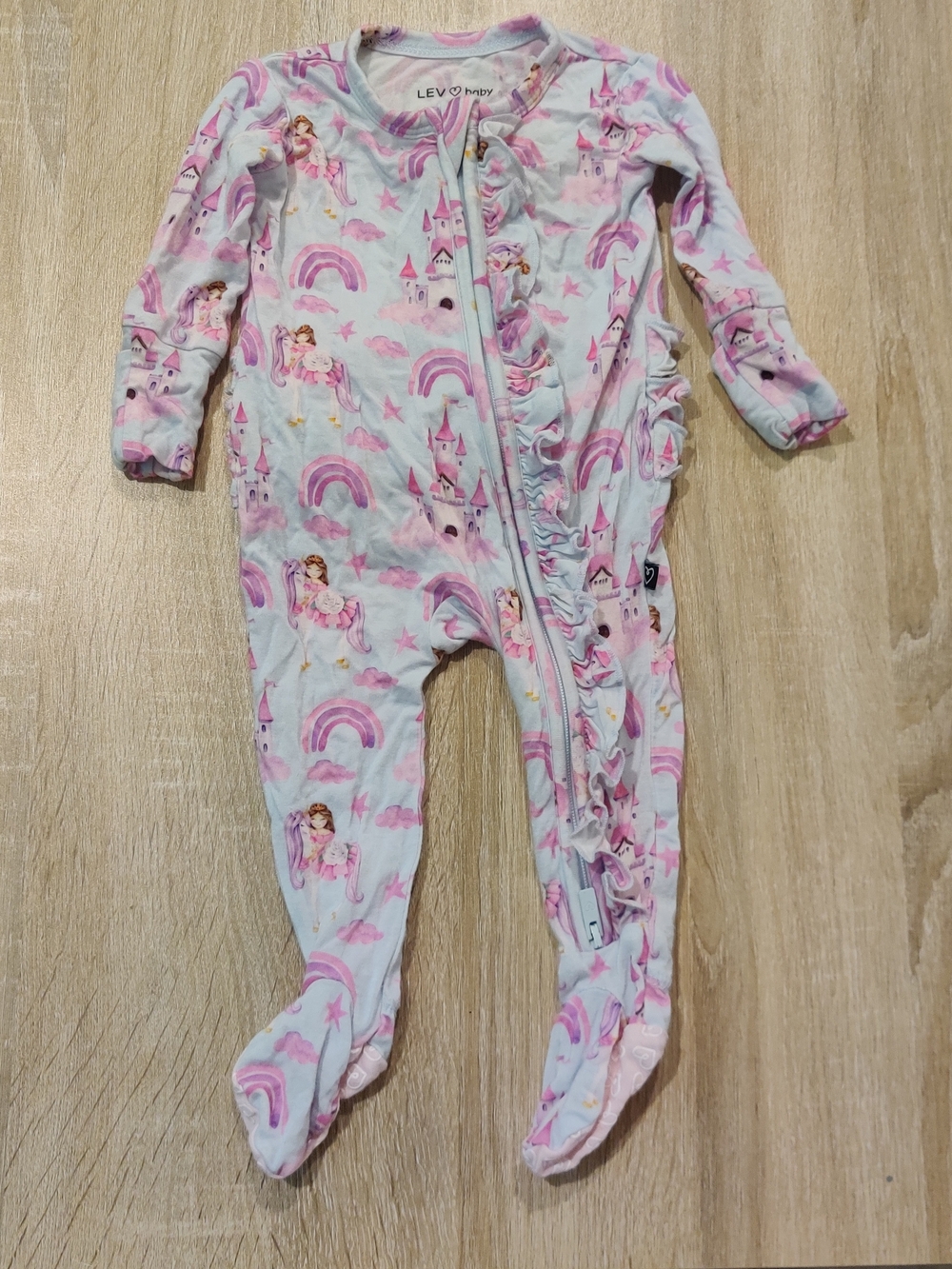 Pink Unicorn & Rainbow Footed One-Piece Size Newborn